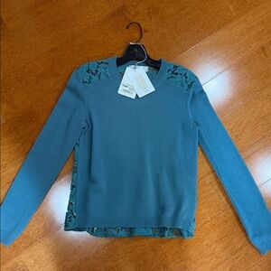 [Valentino] Teal Sweater with Lace Detail